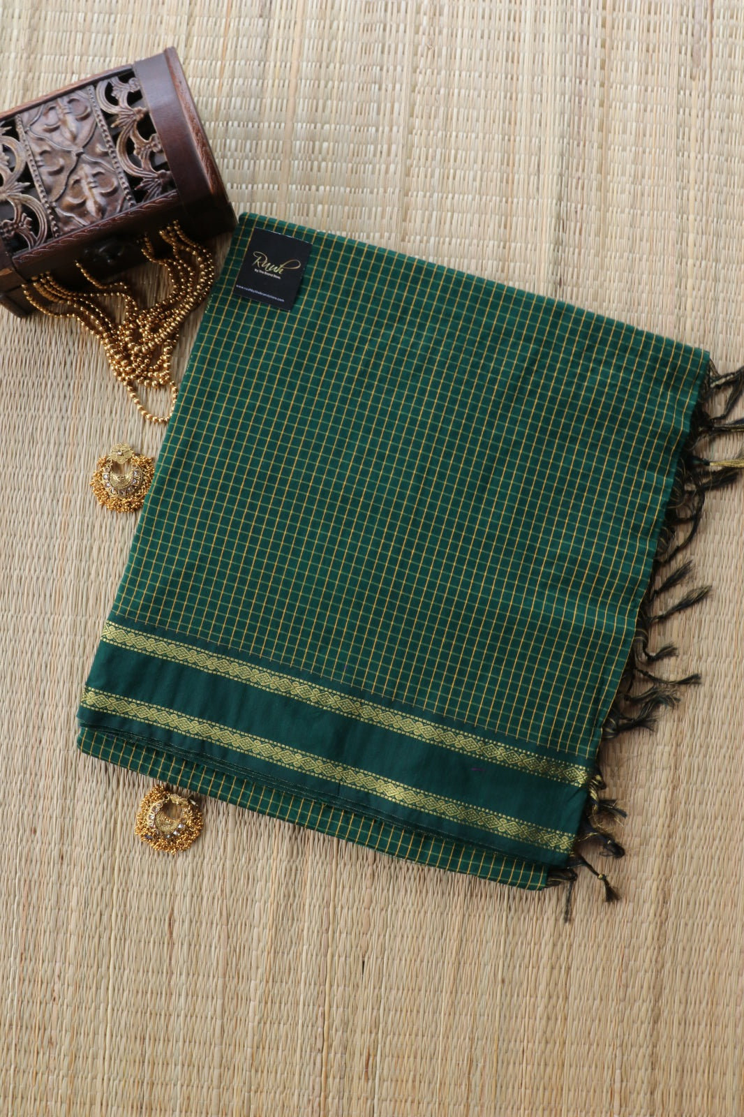 DARK GREEN KALYANI COTTON SAREE - TBS26KC1