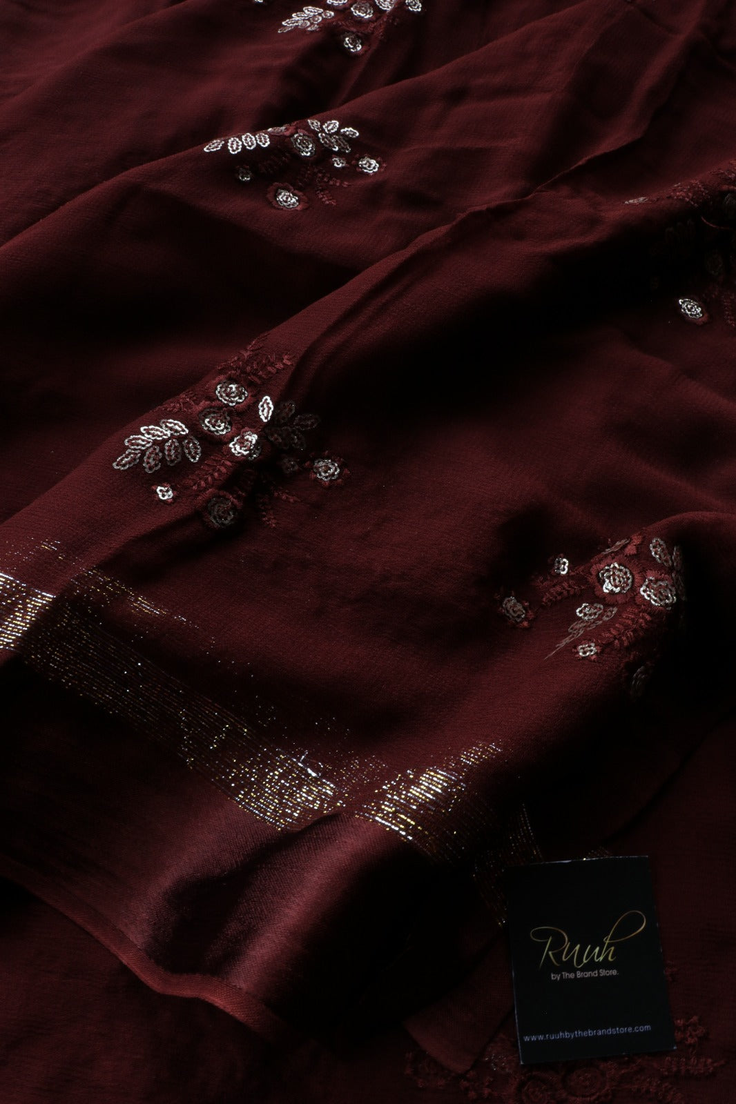 BROWN VISCOSE FLORAL EMBROIDERY - TBS26VG