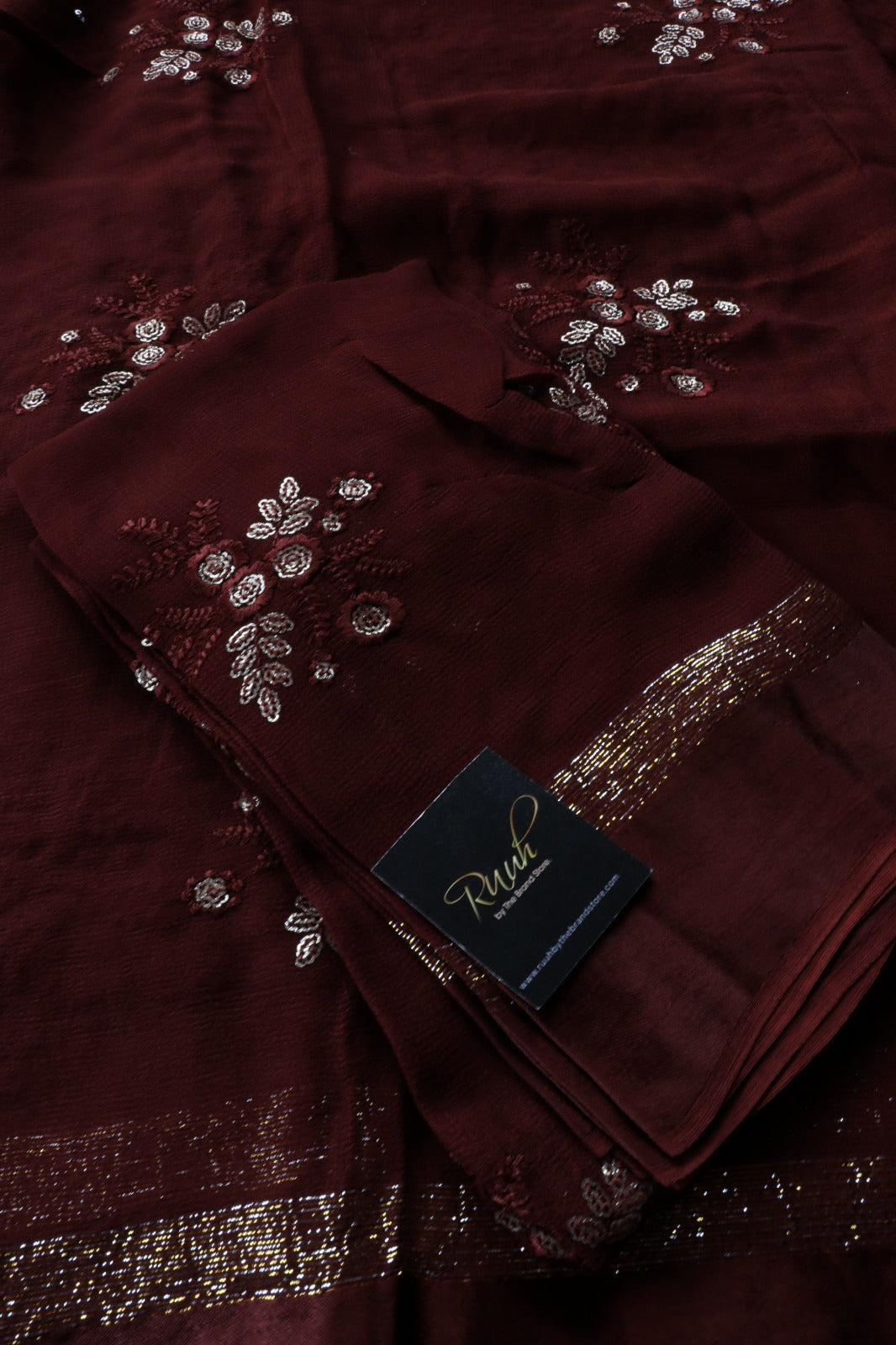 BROWN VISCOSE FLORAL EMBROIDERY - TBS26VG