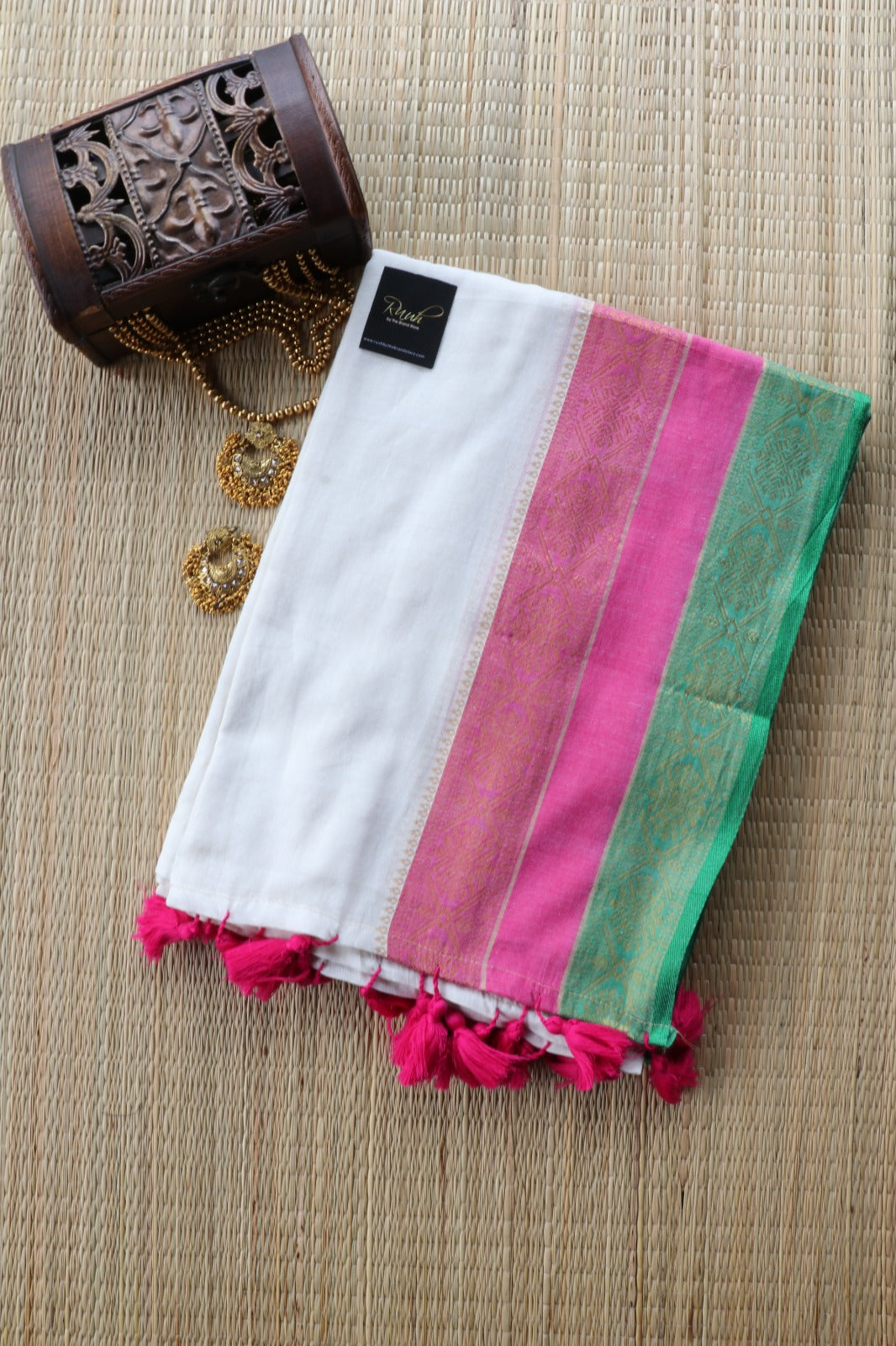 MULMUL SAREE WITH TRICOLOUR BORDER - TBS26MTC