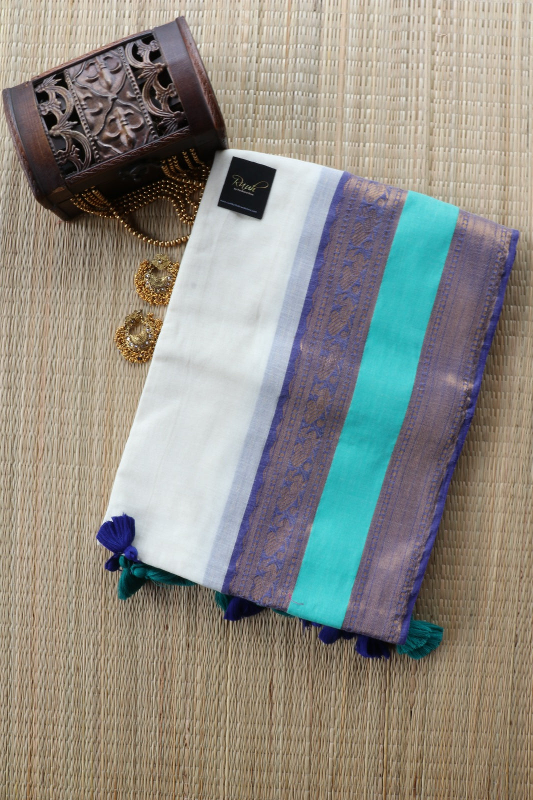 MULMUL SAREE WITH MULTICOLOUR BORDER