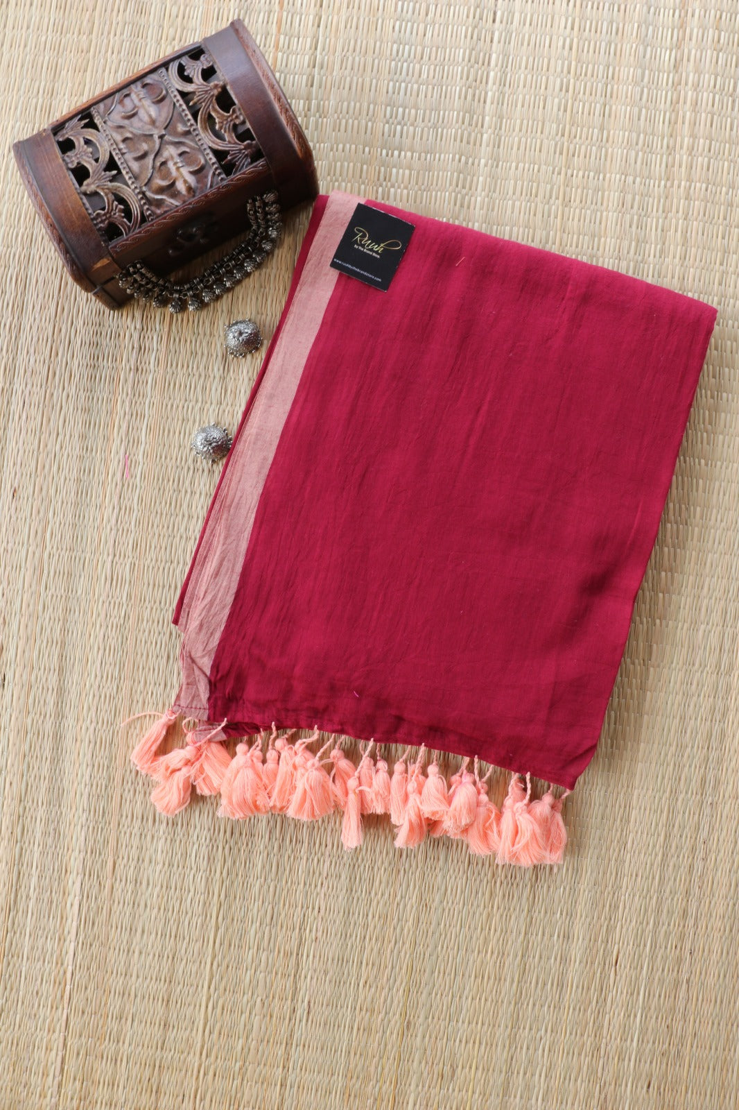 MAROON PLAIN MULMUL SAREE - TBS26MP