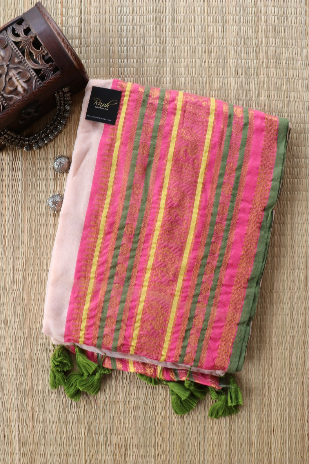 MUL COTTON WITH MULTI COLOUR BORDER