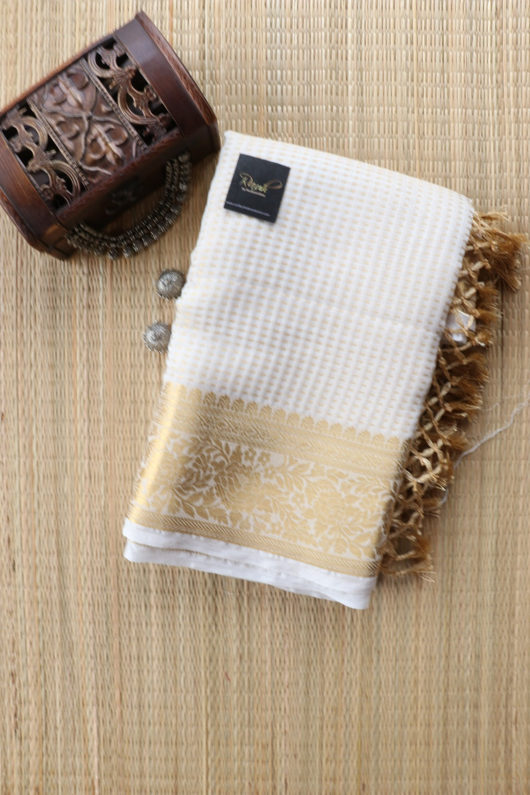 SEMI SILK SAREE WITH GOLDEN WEAVE