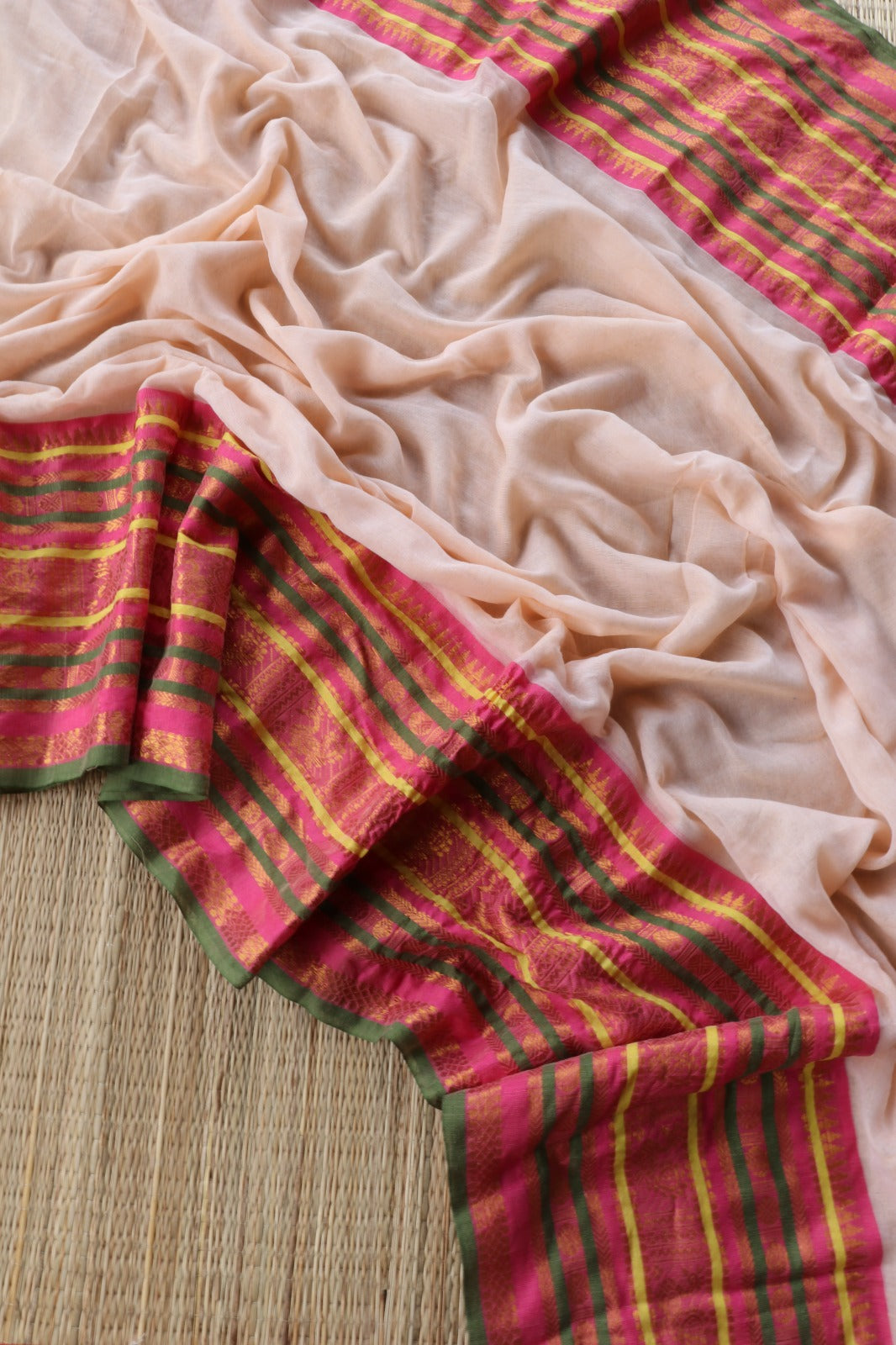 MUL COTTON WITH MULTI COLOUR BORDER