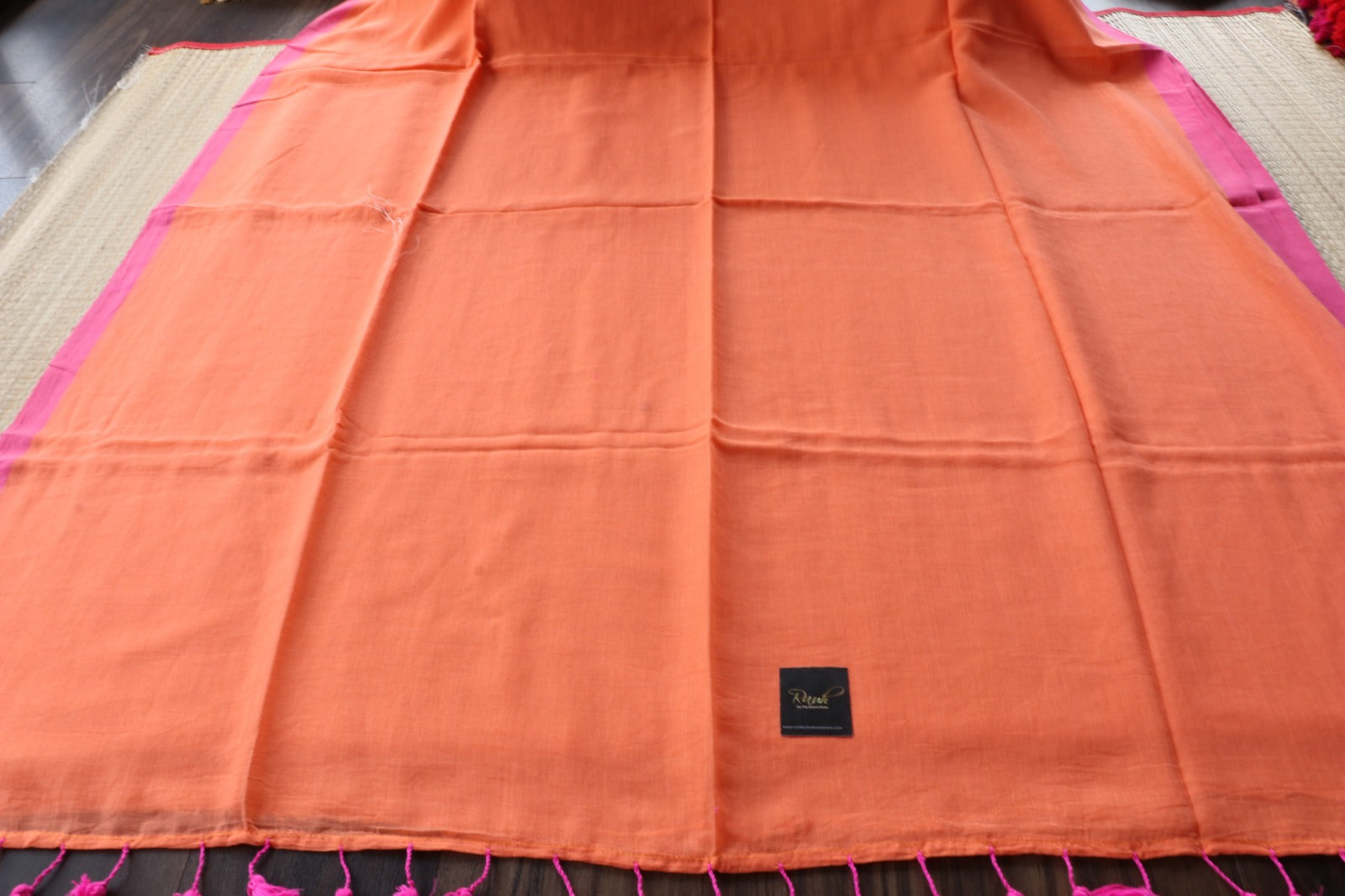 PEACH -PINK PLAIN MULMUL SAREE - TBS26MP