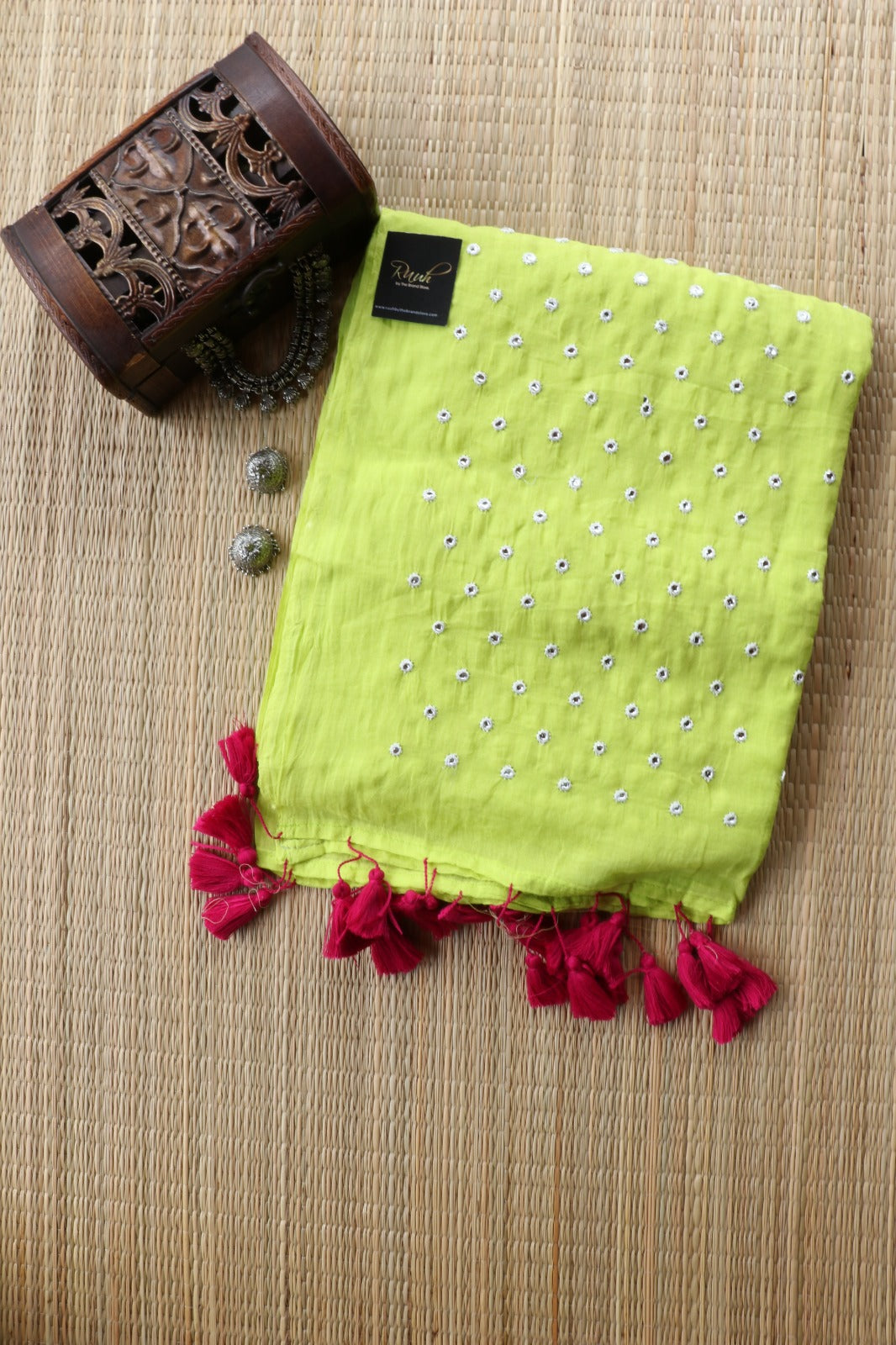 NEON MULMUL MIRROR WORK SAREE-TBS26MMW