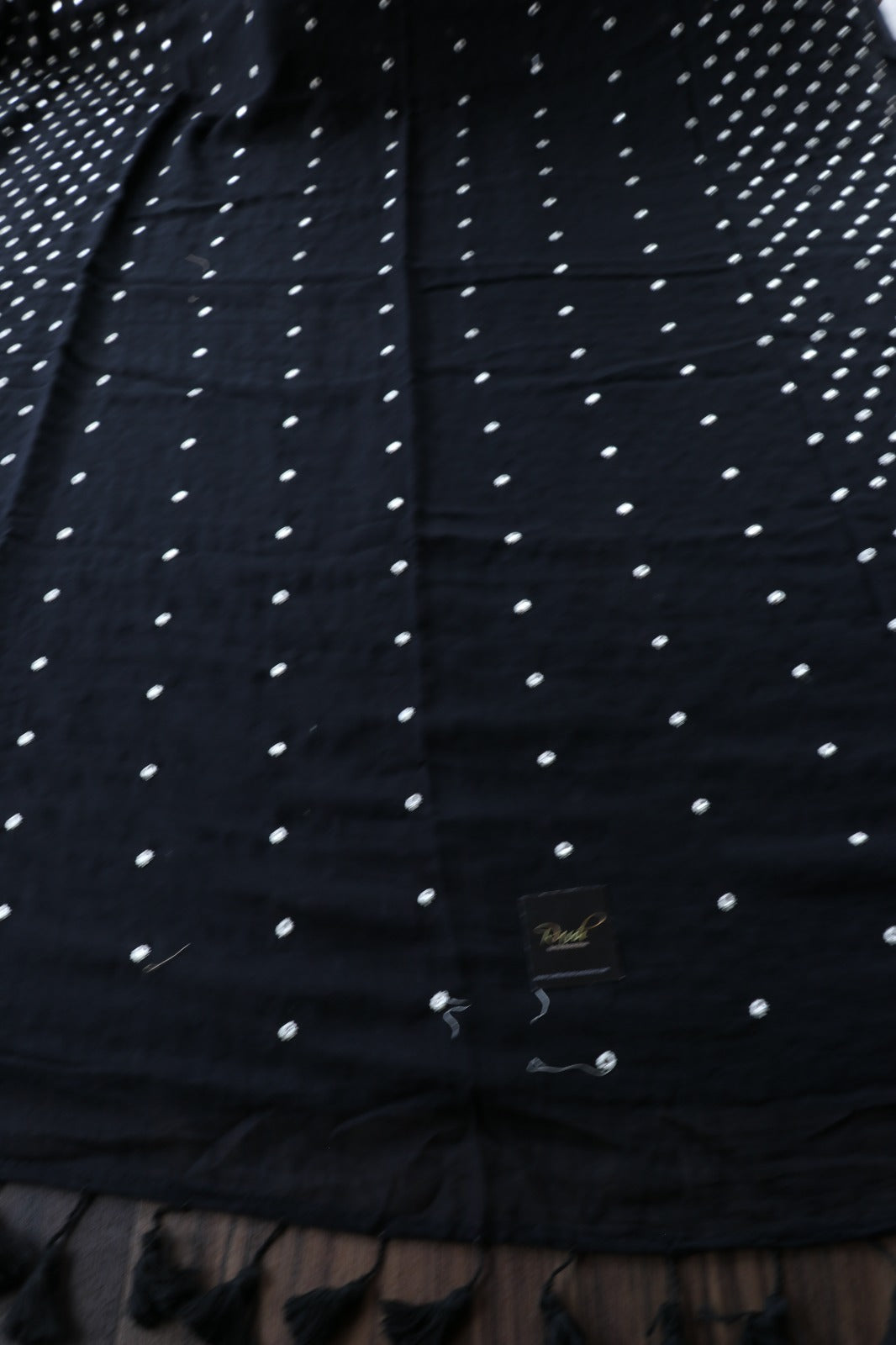 BLACK MULMUL MIRROR WORK SAREE-TBS26MMW