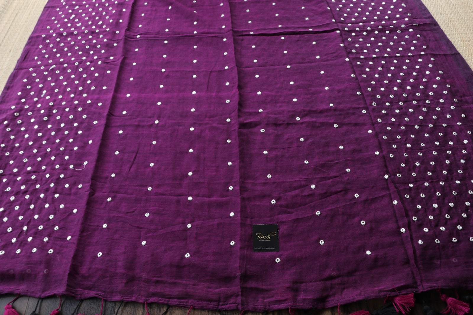 PURPLE MULMUL MIRROR WORK SAREE - TBS26MMW
