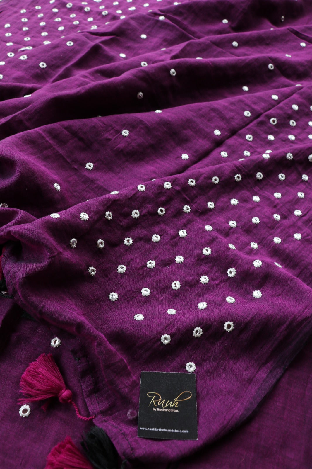 PURPLE MULMUL MIRROR WORK SAREE - TBS26MMW