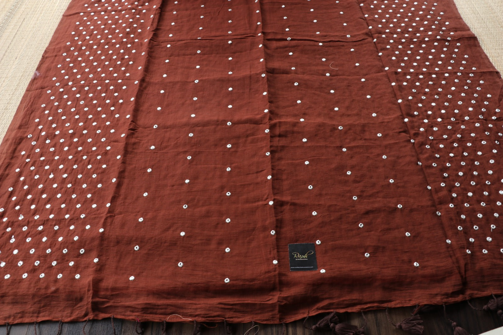 BROWN MULMUL MIRROR WORK SAREE-TBS26MMW