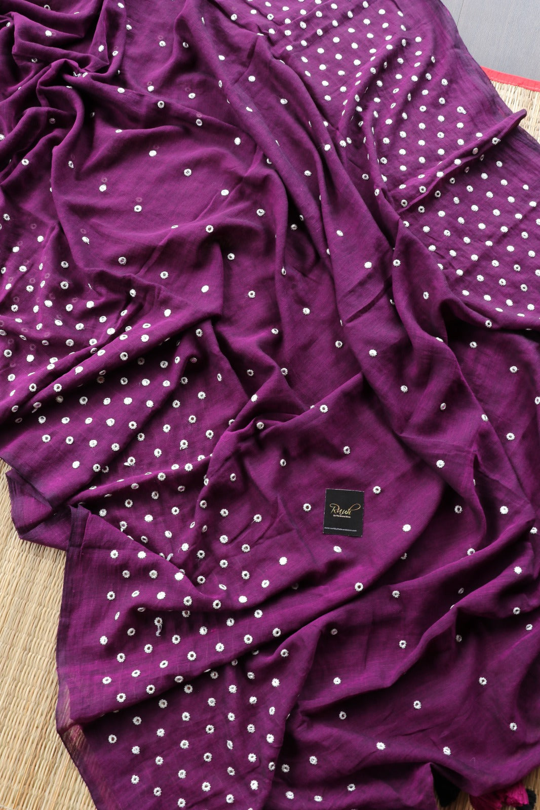 PURPLE MULMUL MIRROR WORK SAREE - TBS26MMW