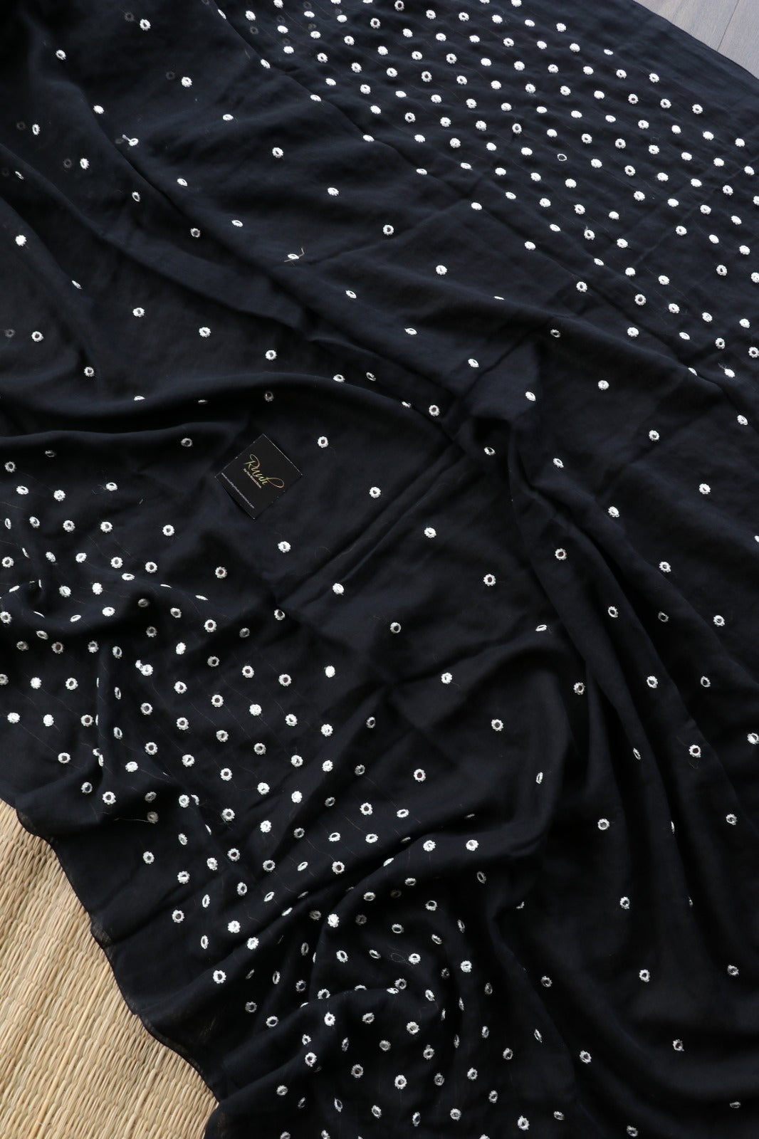 BLACK MULMUL MIRROR WORK SAREE-TBS26MMW