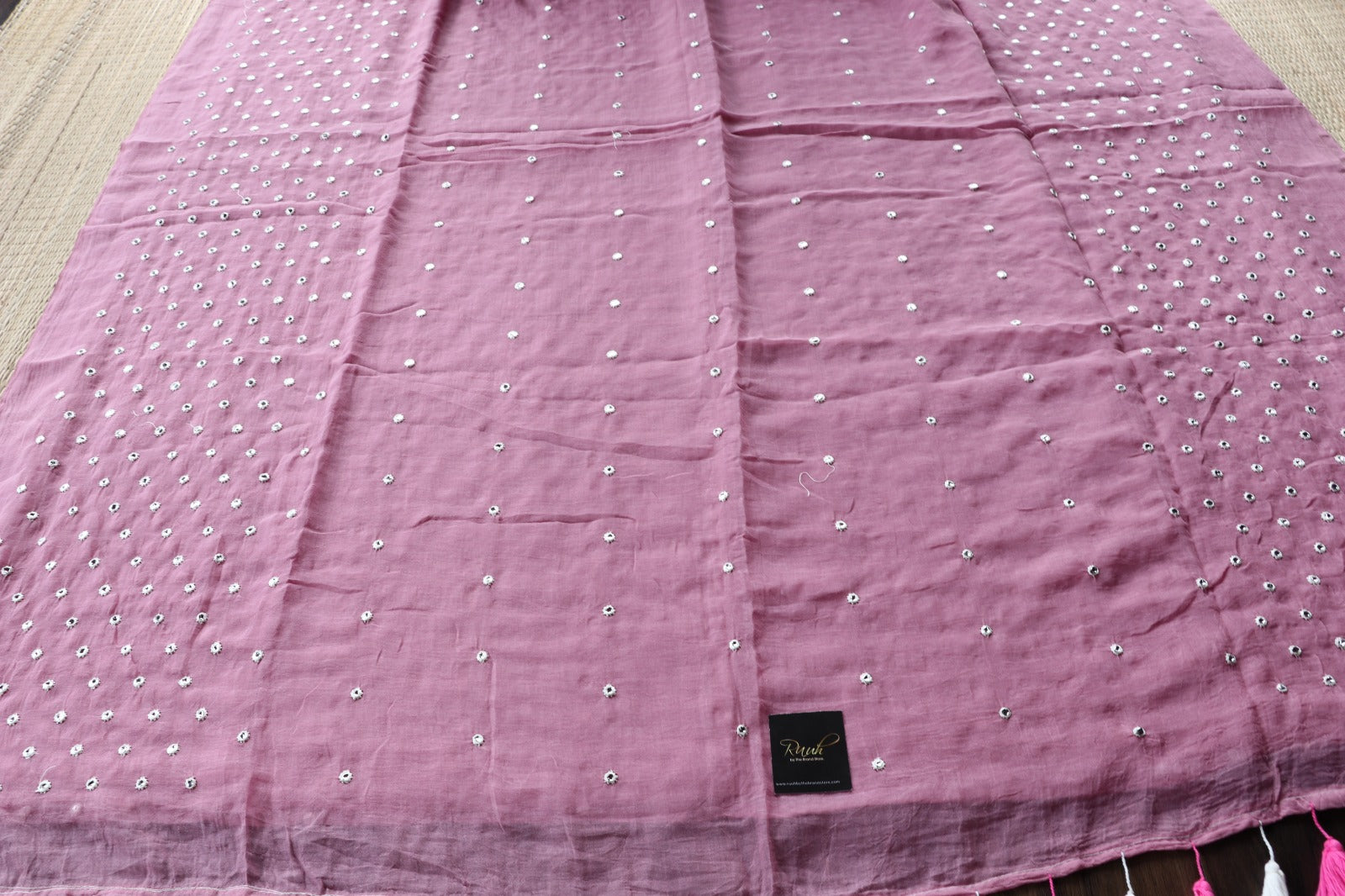 PINK MULMUL MIRROR WORK SAREE -TBS26MMW