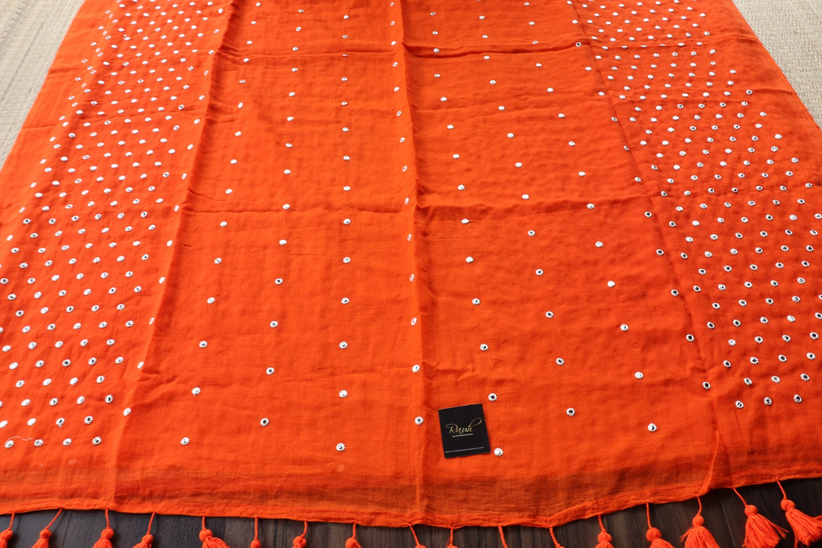ORANGE MULMUL MIRROR WORK SAREE- TBS26MMW