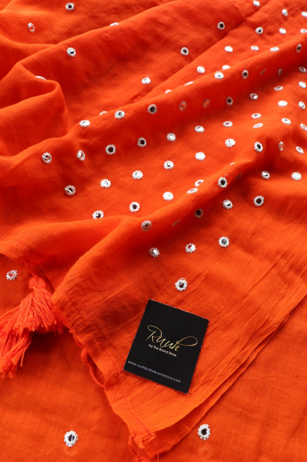 ORANGE MULMUL MIRROR WORK SAREE- TBS26MMW