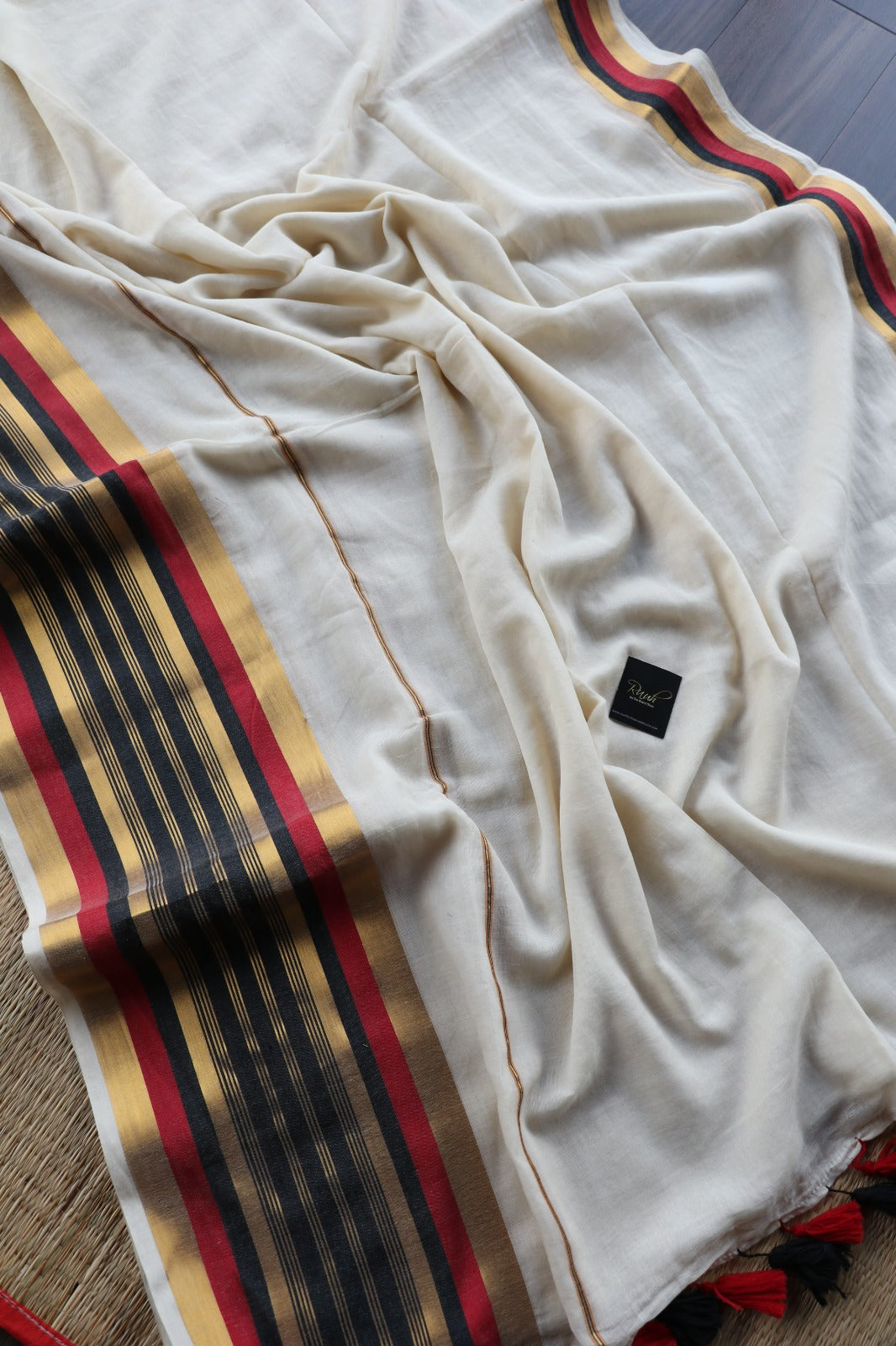 MULMUL SAREE WITH BLACK GOLD BORDER
