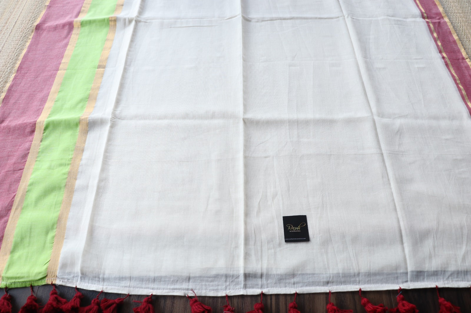 MULMUL SAREE WITH GREEN AND PINK BORDER