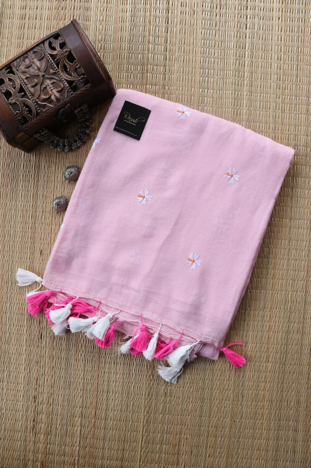 BABY PINK  MULMUL PARIJAT EMBROIDERY-TBS26MPE
