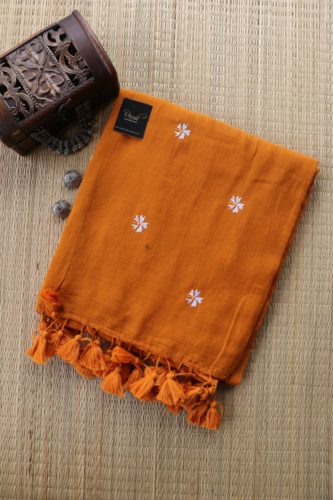 MUSTARD YELLOW MULMUL PARIJAT EMBROIDERY-TBS26MPE
