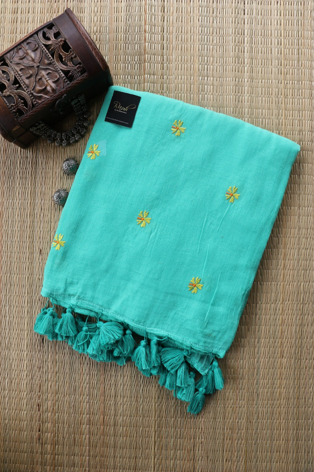 SEA GREEN MULMUL PARIJAT EMBROIDERY-TBS26MPE