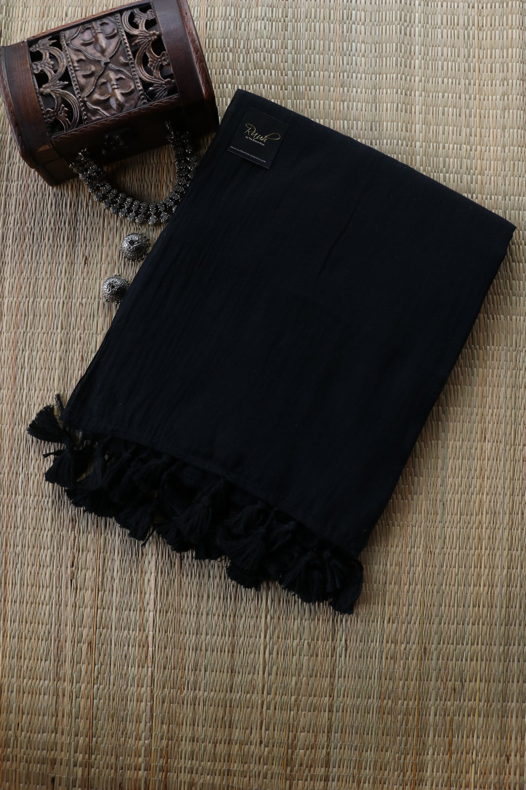 BLACK MULMUL COTTON SAREE -TBS26MCB