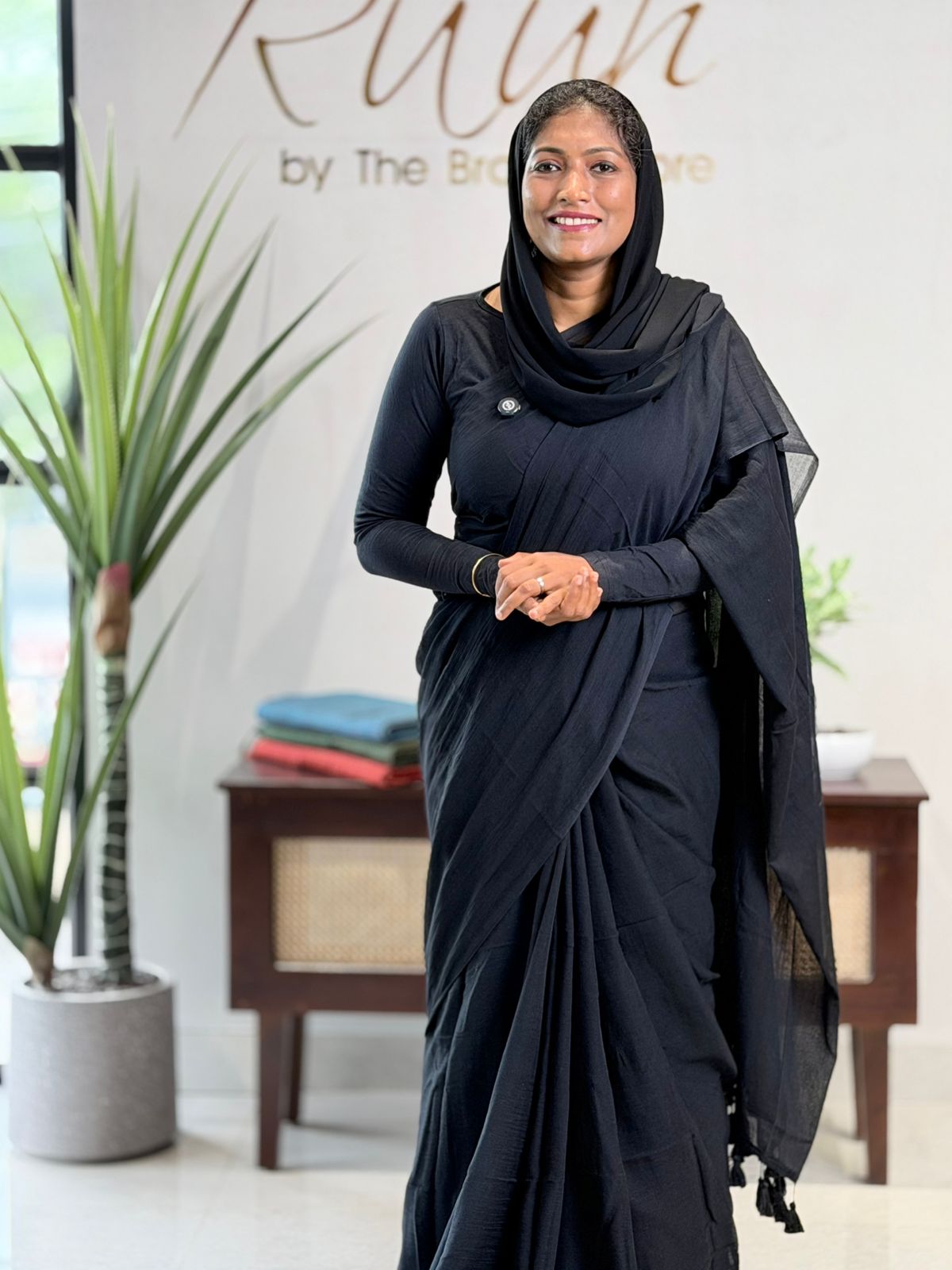 BLACK MULMUL COTTON SAREE -TBS26MCB