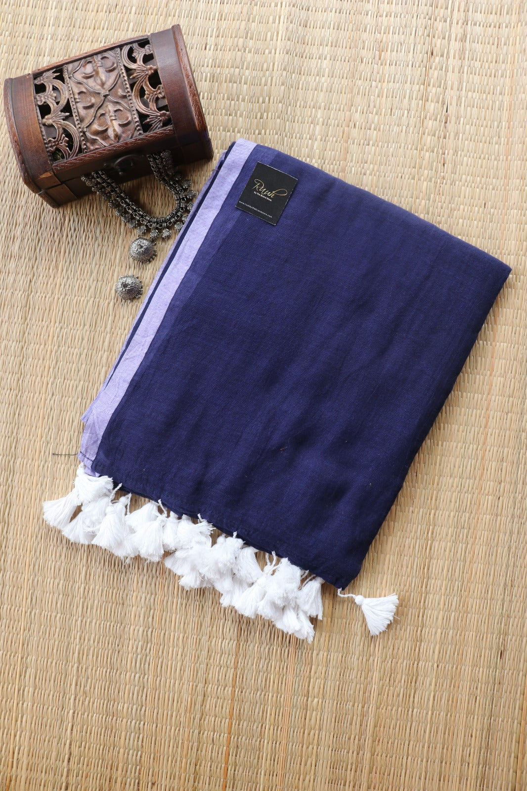 BLUE - OFFWHITE MULCOTTON SAREE