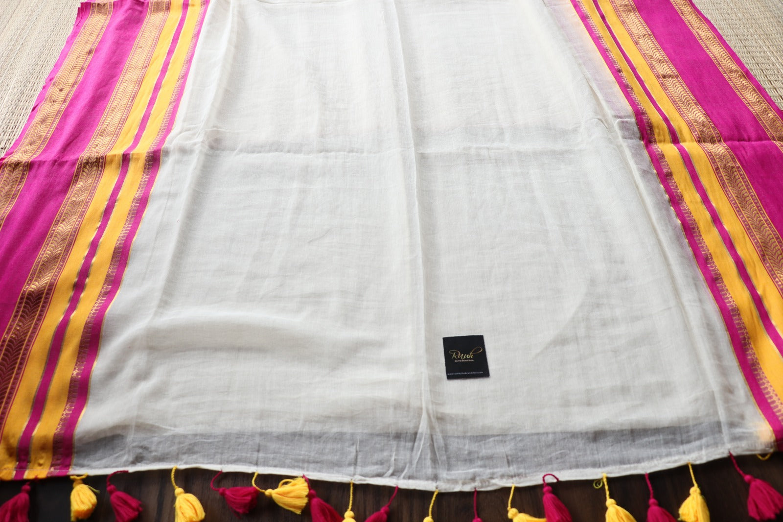 MULMUL COTTON SAREE WITH PINK & YELLOW BORDER