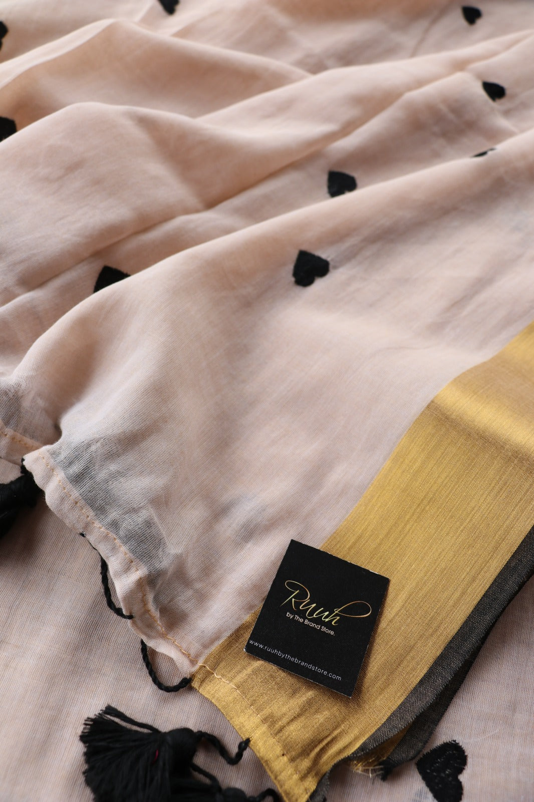 BLACK HEART EMBROIDERED MULMUL SAREE