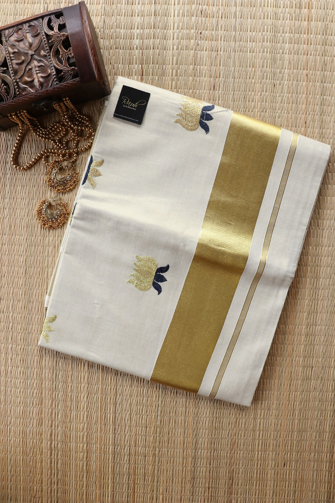 LOTUS EMBROIDERY - BLUE & GOLD
