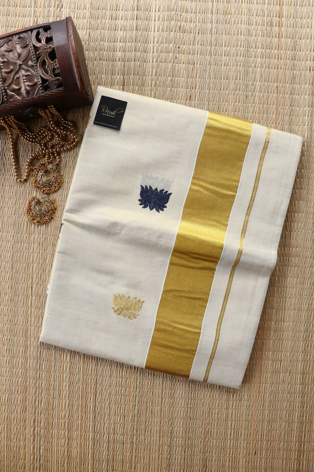 LOTUS EMBROIDERY - BLUE & GOLD