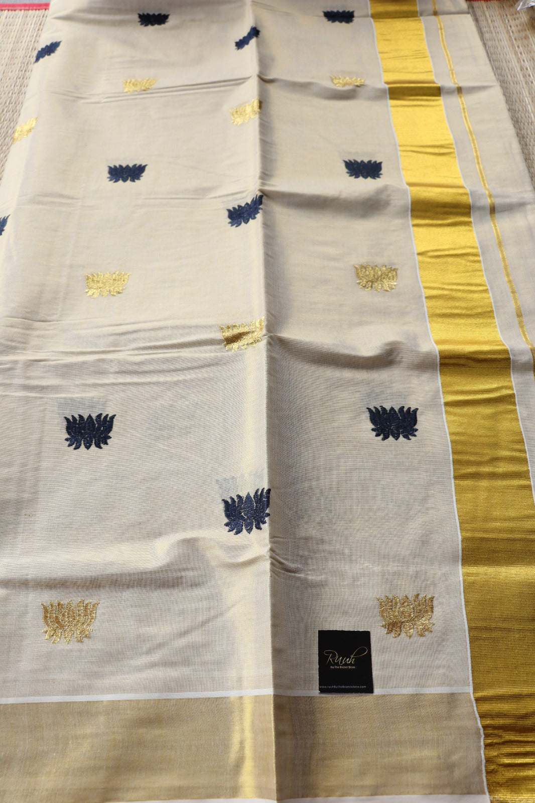 LOTUS EMBROIDERY - BLUE & GOLD