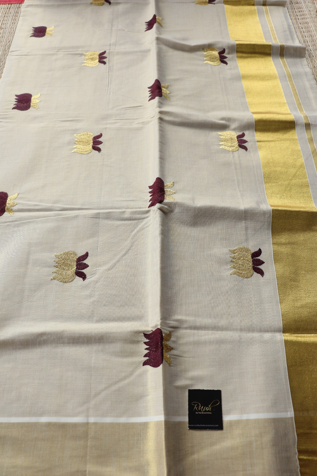 LOTUS EMBROIDERY - MAROON & GOLD