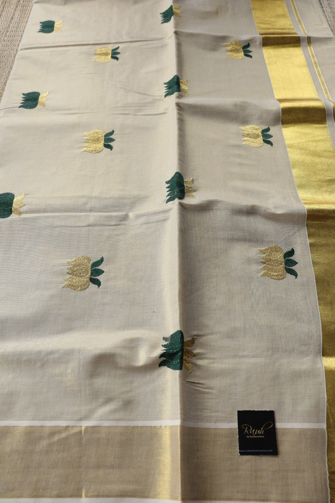 LOTUS EMBROIDERY - GREEN & GOLD