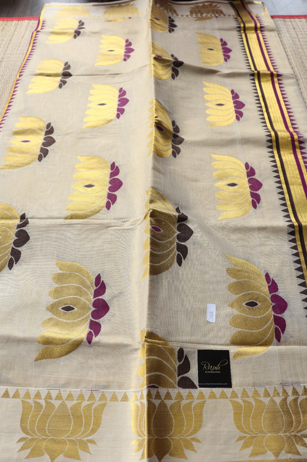 LOTUS EMBROIDERY ON PREMIUM KERALA TISSUE- PURPLE & BLACK