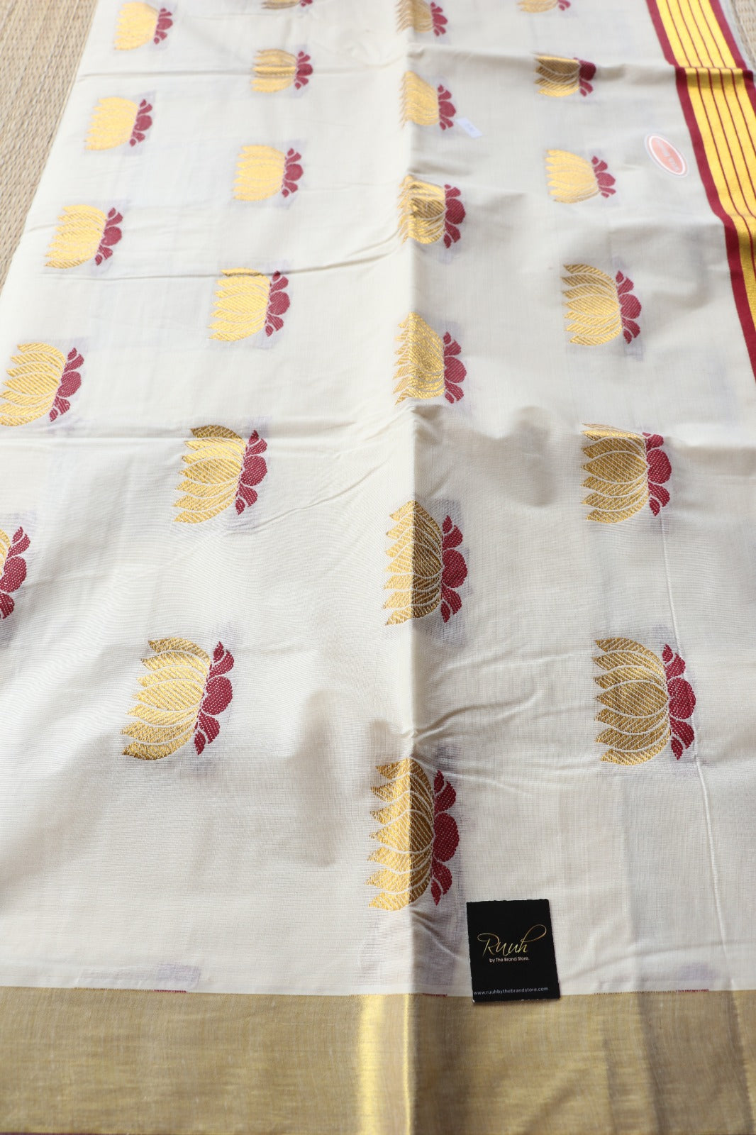 LOTUS EMBROIDERY ON KERALA COTTON - MAROON