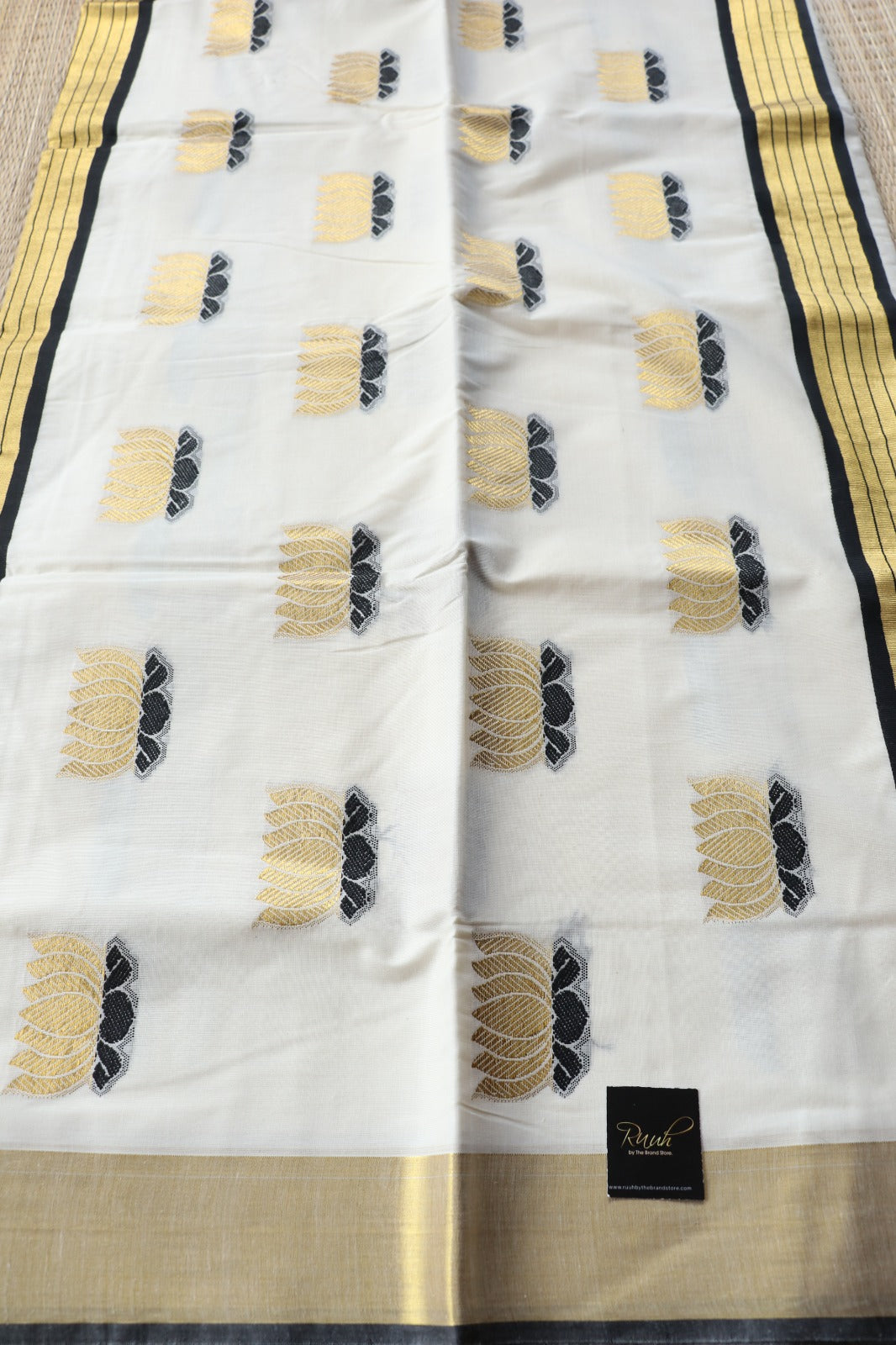 LOTUS EMBROIDERY ON KERALA COTTON - BLACK