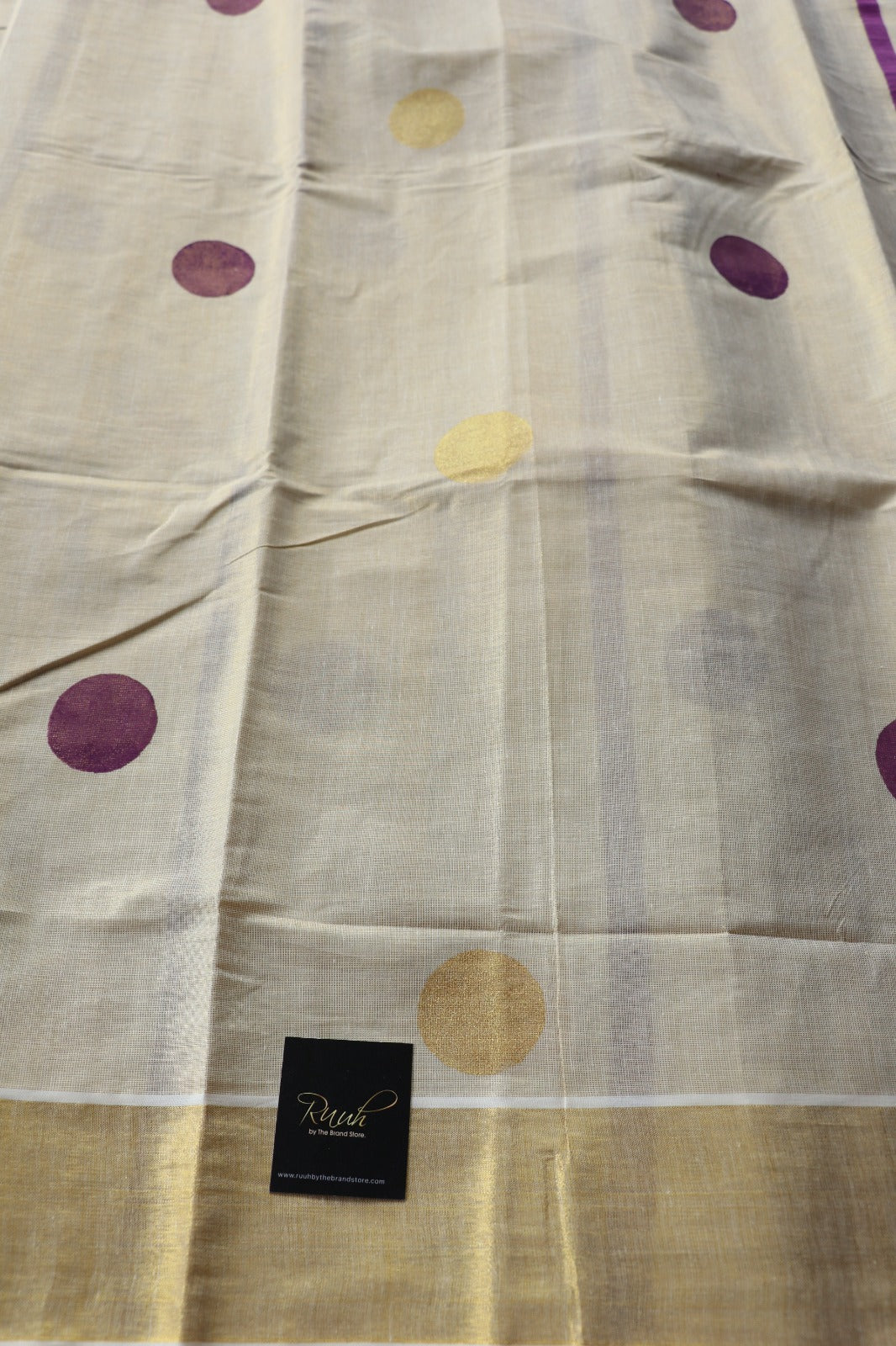 TISSUE SAREE WITH STRIPE AND POLKA - MAGENTA