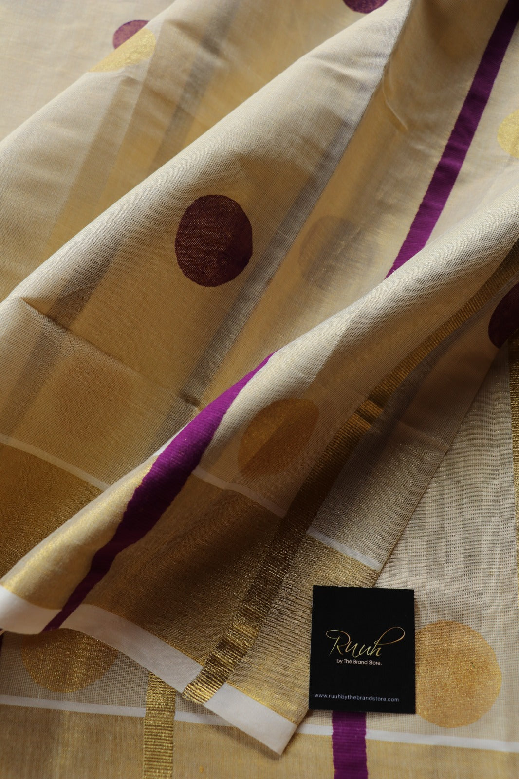 TISSUE SAREE WITH STRIPE AND POLKA - MAGENTA