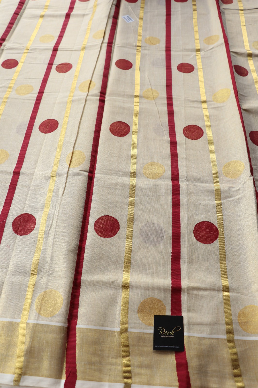 TISSUE SAREE WITH STRIPE AND POLKA- MAROON