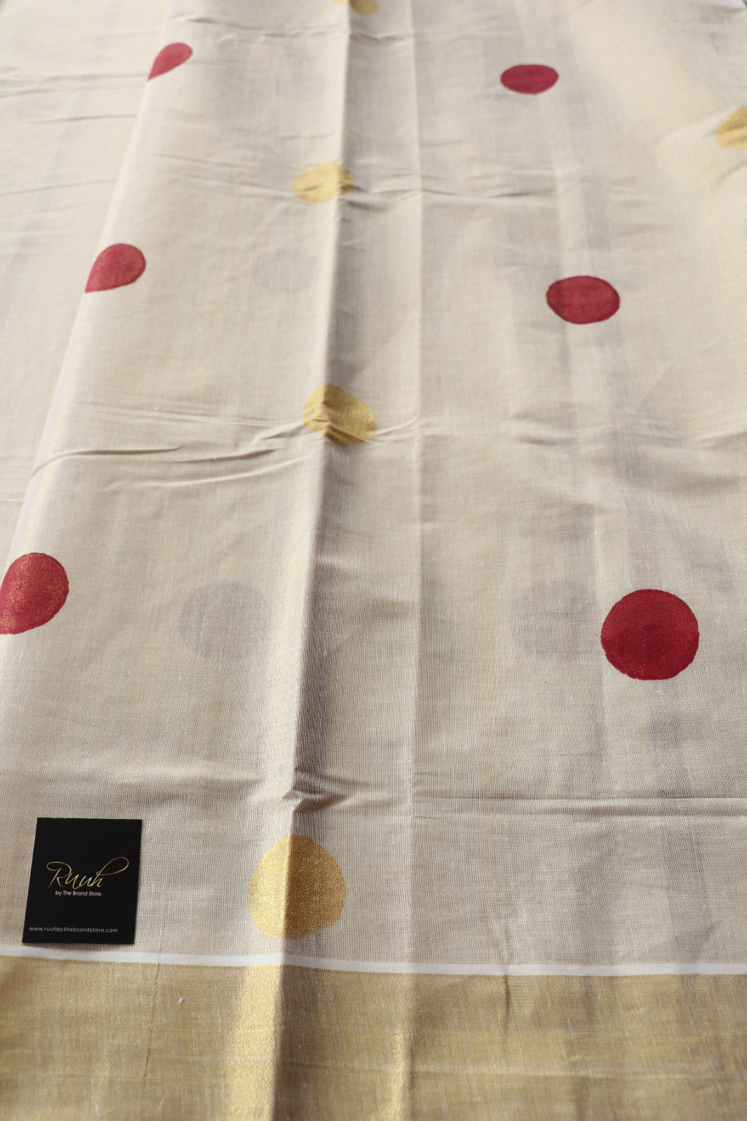 TISSUE SAREE WITH STRIPE AND POLKA- MAROON