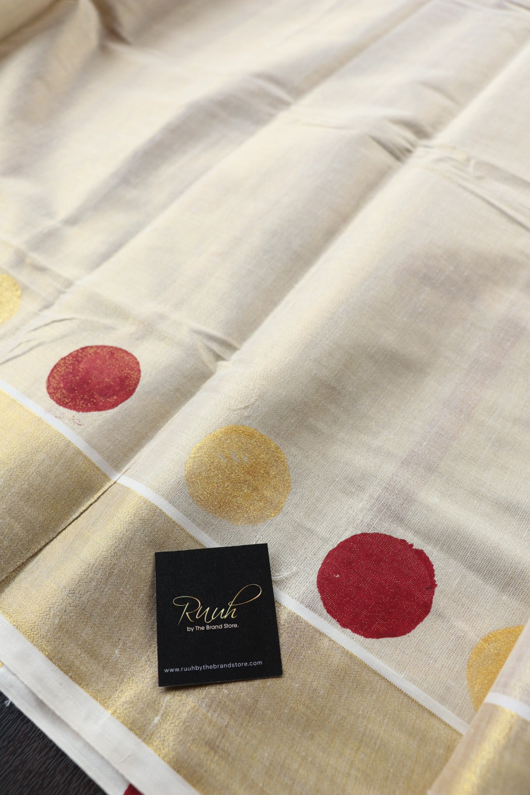 TISSUE SAREE WITH STRIPE AND POLKA- MAROON