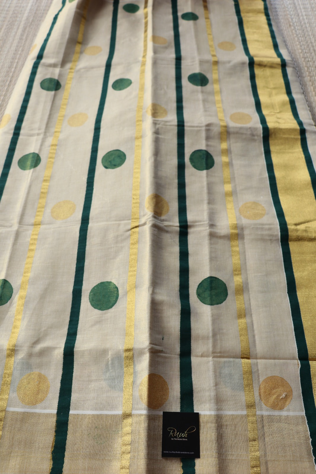 TISSUE SAREE WITH STRIPE AND POLKA-GREEN