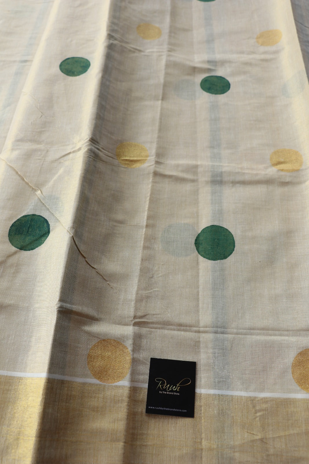 TISSUE SAREE WITH STRIPE AND POLKA-GREEN