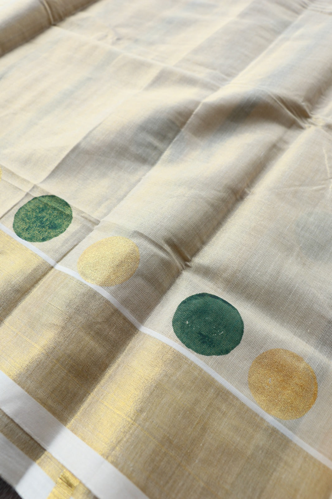 TISSUE SAREE WITH STRIPE AND POLKA-GREEN