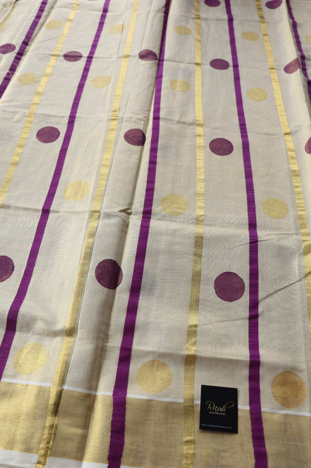 TISSUE SAREE WITH STRIPE AND POLKA - MAGENTA