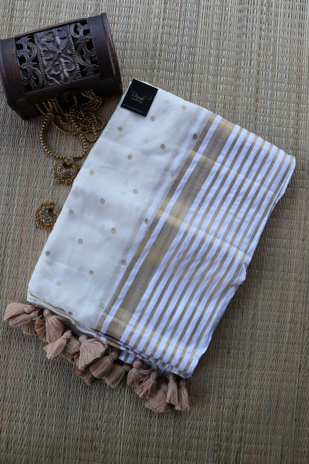MULMUL SAREE WITH SMALL POLKA DESIGN