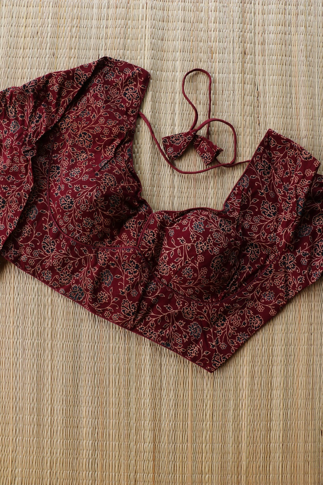 FULL SLEEVE AJRAKH PRINTED BLOUSE- MAROON