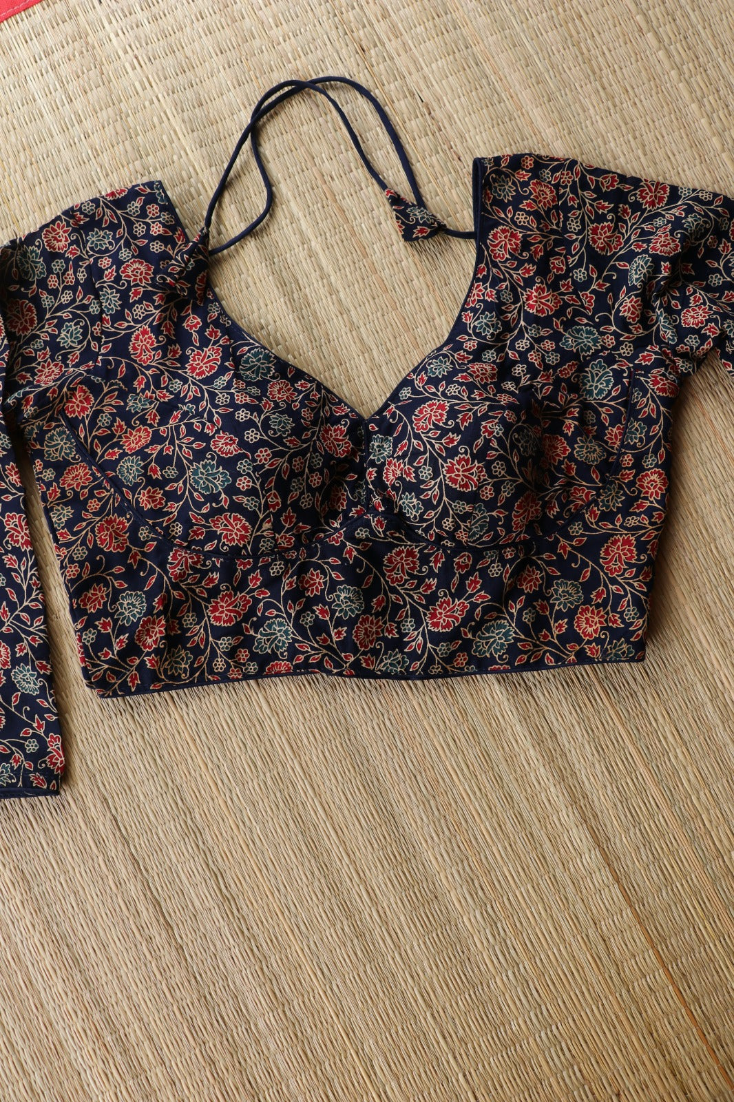 FULL SLEEVE AJRAKH PRINTED BLOUSE-BLUE